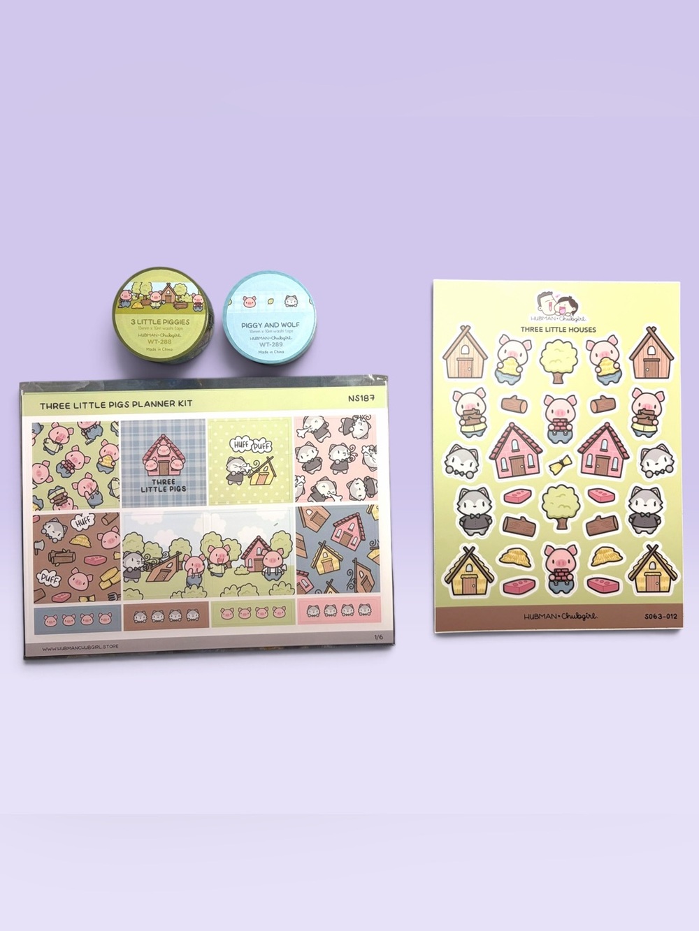 NEW Hubman & Chubgirl Three Little Pigs 6 Page Planner Kit Washi Stickers